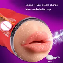 Realistic Vagina Oral Double Male Masturbator Cup Men Masturbation Blowjob Artificial Fake Sex Toys For Man