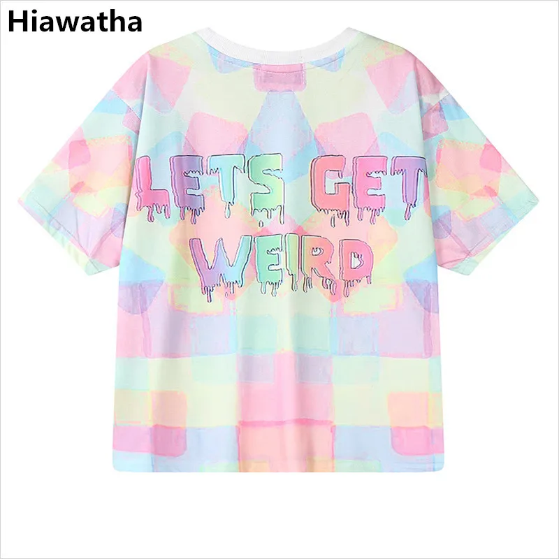 Beste Hiawatha Vrouwen Harajuku Letters Gedrukt T Shirts Toevallige Losse Karakter Korte T Shirt Gilr College Stijl Tops T2452