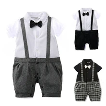 New Born Baby Clothes Gentleman Style Summer Baby Boys Rompers Baby Girls Clothing Set Baby Body
