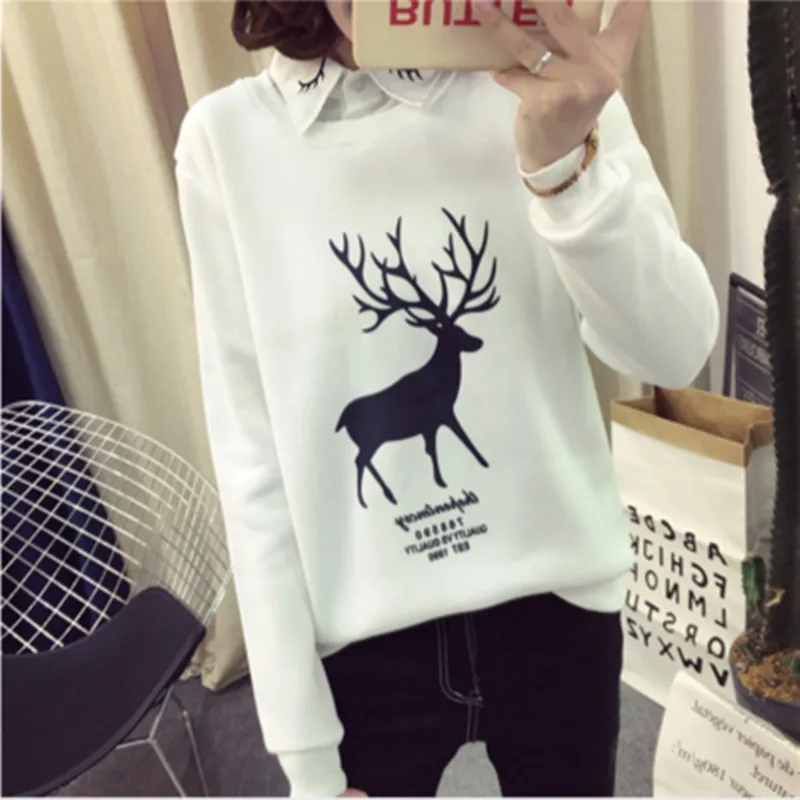 

Plus velvet sweater female fake two-piece shirt Polo doll collar large size female T jacket long sleeve