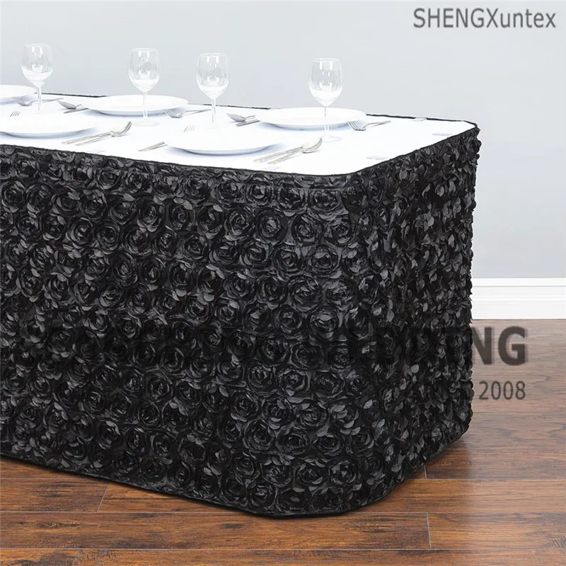 Wholesale Price 3pcs Lot Satin Rosette Table Skirt Wedding Tablecloth