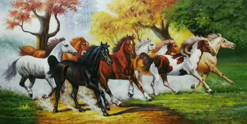 

HandPainted High Quality Animal Oil Canvas Painting Realist eight horses Oil Painting Wall Art Painting Picture for Living Room