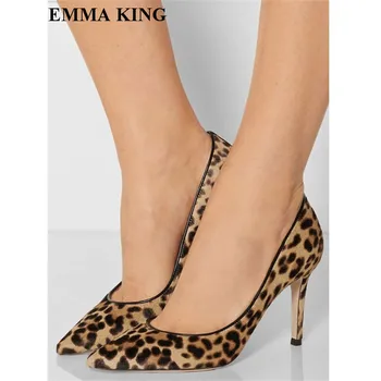 

EMMA KING Hot Sexy Leopard Printed Shoes Women High Heels Stiletto Pumps Shallow Slip On Pointy Toe Dress Party Zapatos De Mujer