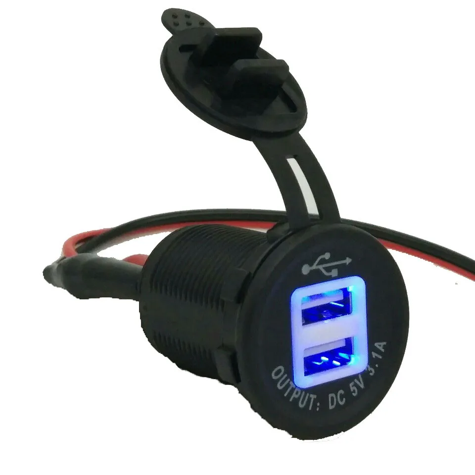 car usb charger socket outlet with dual usb auto led plastic abs mini