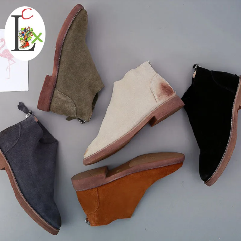 shoes woman winter boots Genuine leather Women Shoes England ankle boots Retro Flat shoes spring autumn