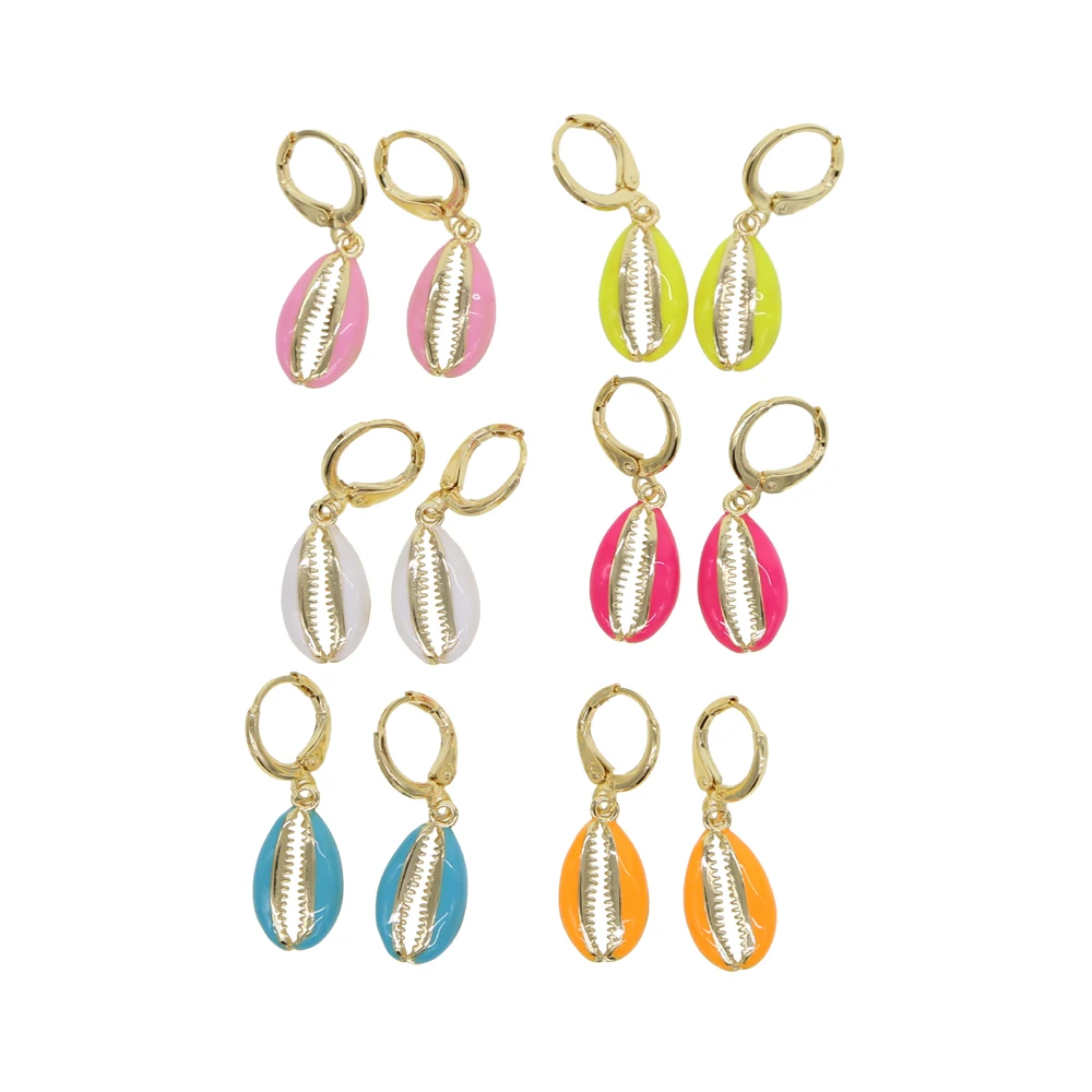 

2019 summer beach new style women sea shell charm dangle drop earring Gold filled multicolour enamel shell women gift jewelry