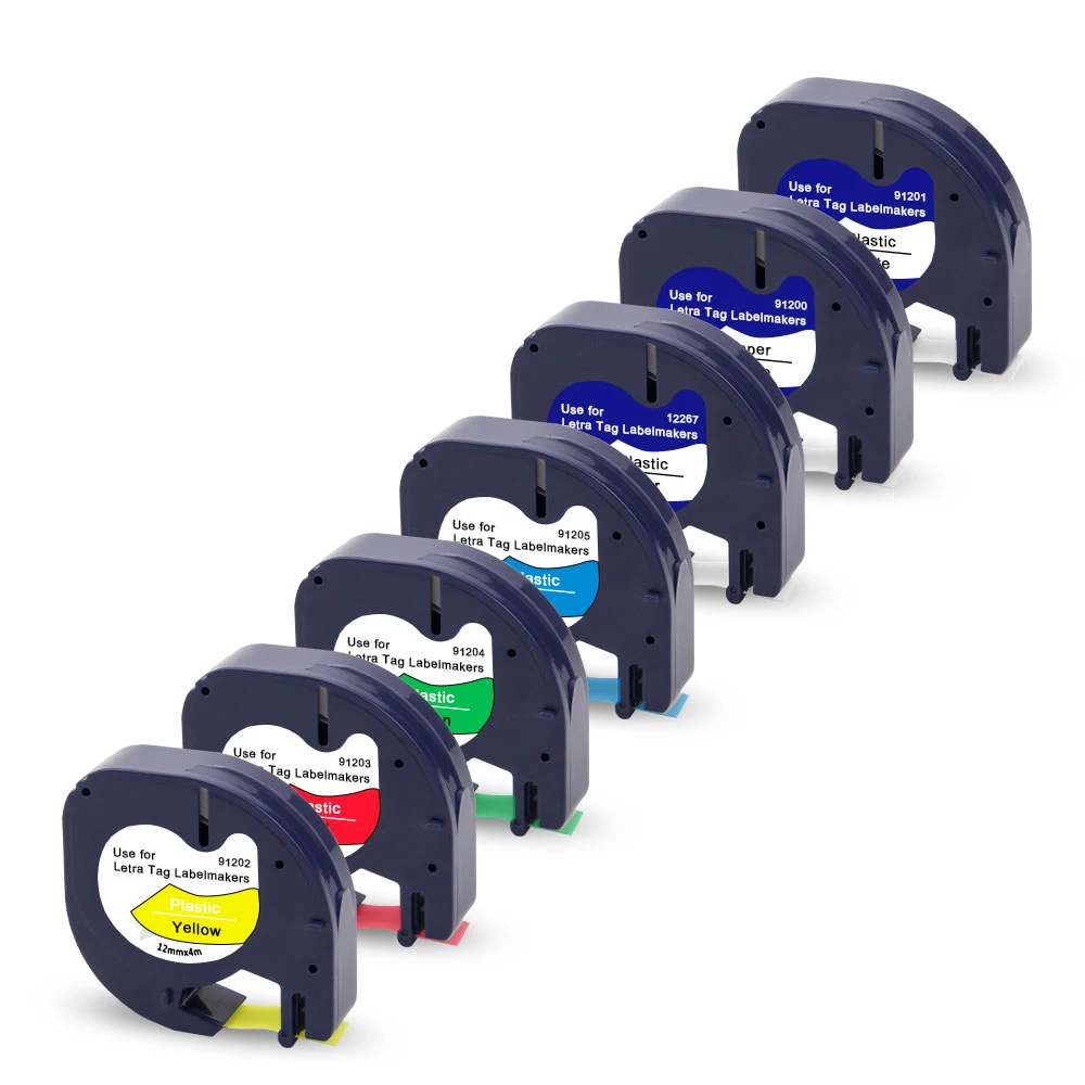 Fita de Etiquetas para Dymo Absonic Pack Compatível Dymo Letratag Fita 12mm 91330 16952 91331 91332 Cores Misturadas Lt-100h 7 91201 2 Absonic 7 Pack 91201 Compatível Dymo Letratag