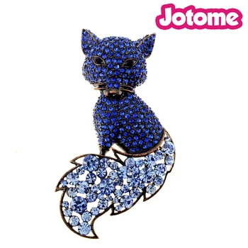 

100pcs a lot Women's Austrian Blue Crystal Adorable Animal Fox Brooch Pin 1.875 x 3.25 inches