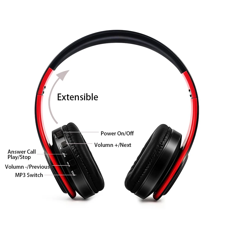 Беспроводные Bluetooth наушники складные регулируемые с микрофоном поддержка FM