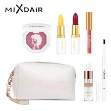 MIXDAIR роскошный набор для макияжа 7 шт./компл. бальзам для губ 24k Золотая Сыворотка Жидкие матовые помады highlighter пудра с косметическим мешком