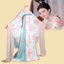 Джинсовый шифоновый костюм принцессы с принтом «ханьфу династии Тан», с высокой талией, RuQun, для нового ТВ-шоу, «Слава династии Тан»