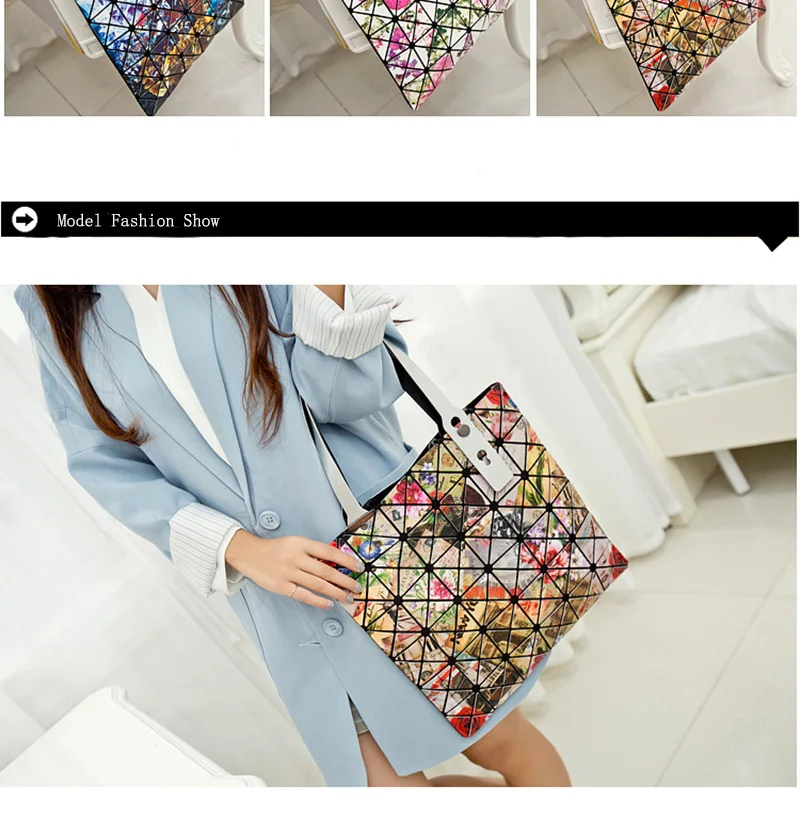 Fashion Ladies Folded Geometric Plaid Bag Women Laser Bright Casual Totes Bag Shoulder Bags Fold Over Bao Bao Handbags (11)