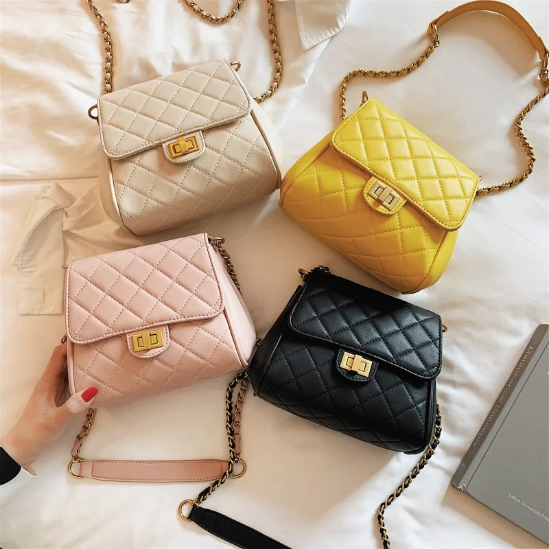 

Crossbody Bag Girls Ins Female Small Chain Bag 2019 New Shoulder Plaid Handbag PU Flap Fashion Totes Women's Solid Messenger Bag