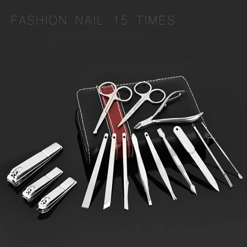 15pcs Stainless steel Manicure Set Nail Care Tools Pedicure Nail Clipper Kit with Mini Finger