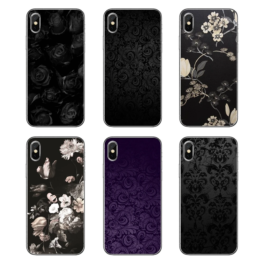 Soft Transparent Shell Covers Dark Flower Texture Pattern For Huawei Honor 8 8C 8X 9 10 7A 7C Mate 20 Lite Pro P Smart Plus |