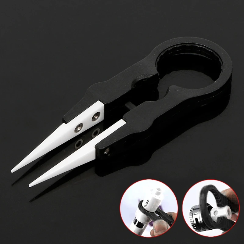Precision Tweezers Tweezer Tool OOTDTY Multifunctional Steam Vaper Ceramic Insulation Head Tweezers Forceps Black