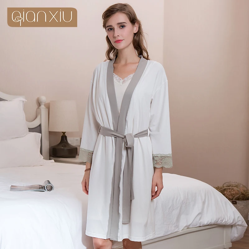 Spring Cotton Bamboo fiber bathrobes Women kimono robes dressing gown