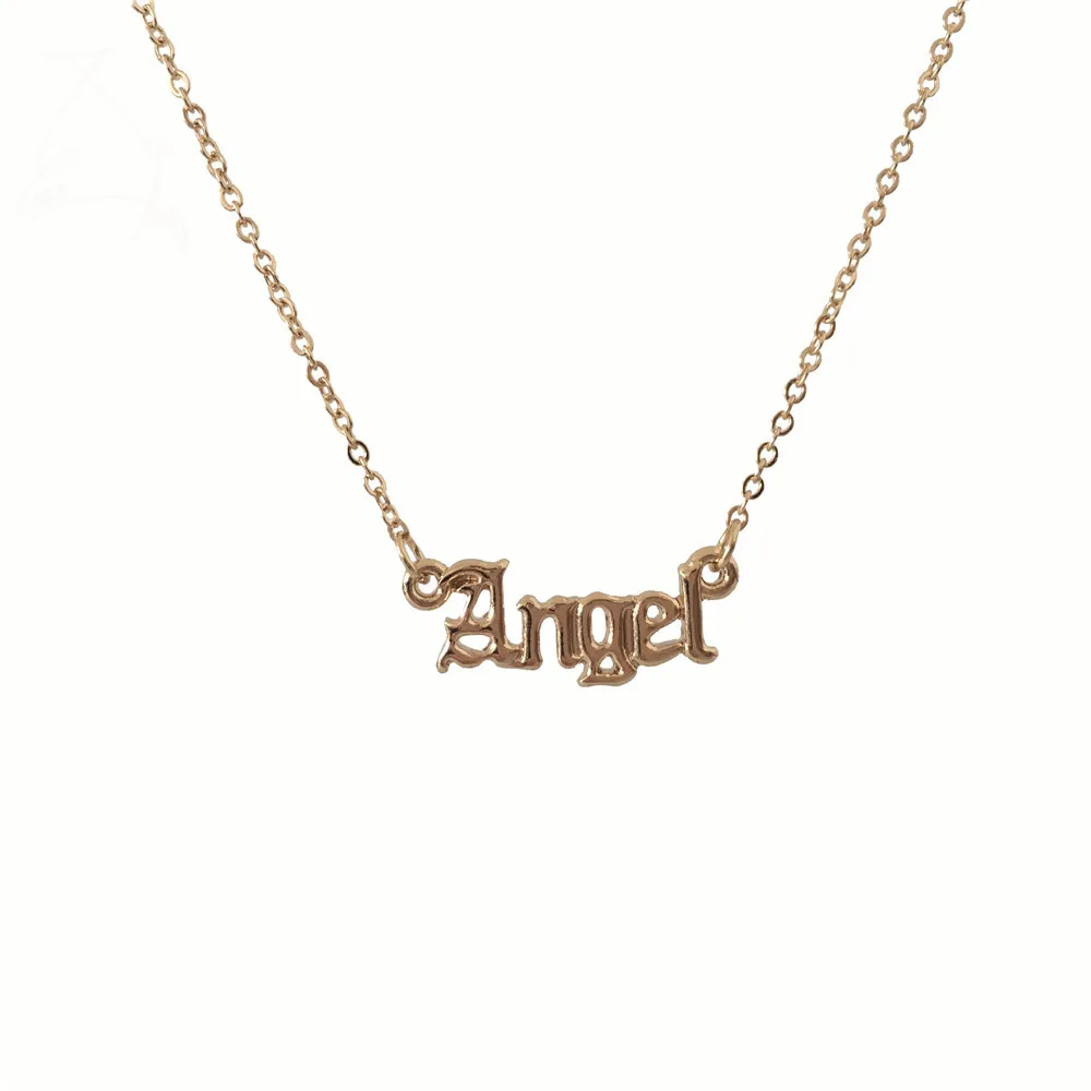 

CHIC WOMEN NECKLACE GOLD COLOR PLATING OLD EUROPE FONT ANGEL LETTER NECKLACE