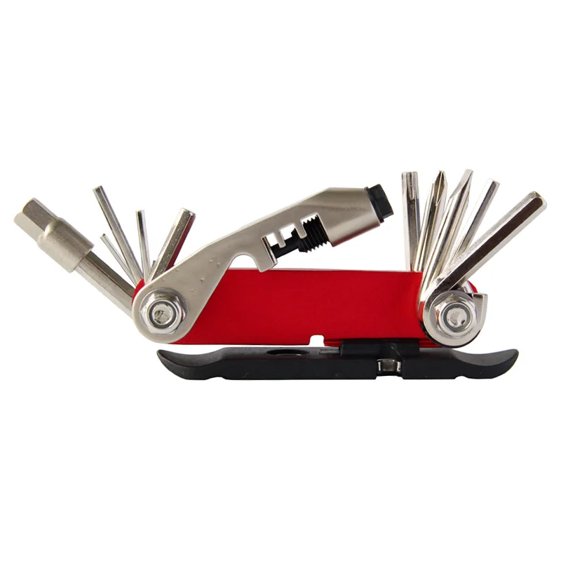 

High Quality CRV Steel Multifunction 15 in 1 Bicycle Repairing Tool Set Mountain Bike Kit Screwdriver Wrench Cutter Pry Bar
