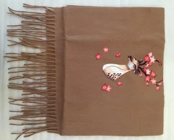 

Chinese embroidery Deer Cashmere scarf shawl wrap 35cm x 185cm Unique gift Suzhou Embroidery