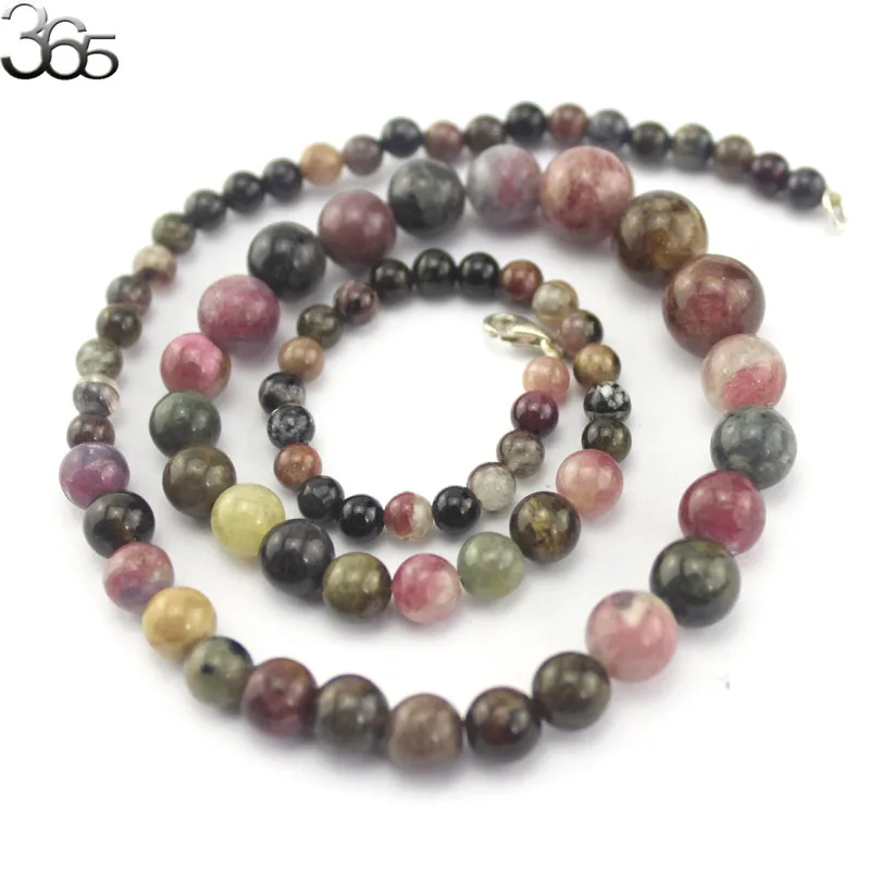 

Free Shipping 4-10mm Graduated Mixed Natural Gems Tourmaline Beads Silver Clasp Jewelry Necklace 18inch