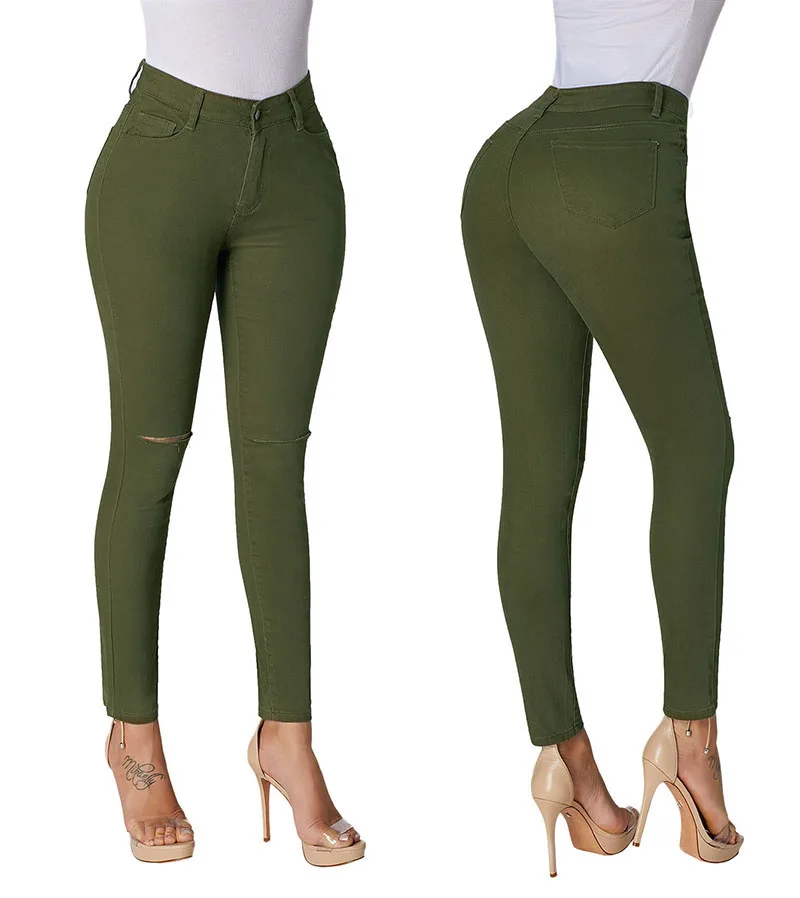 Army-Green-Trendy-Slit-Knee-Denim-Pants-LC78687-9-4