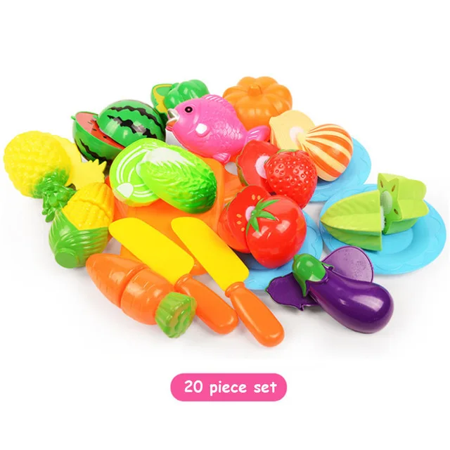 20pcs as picture 6/10/13/18pcs/20pcs/37pcs/set Housekeeping Toys education toys for baby color random surwish plastic fruit vegetables cut toys - Цвет: 20pcs as picture