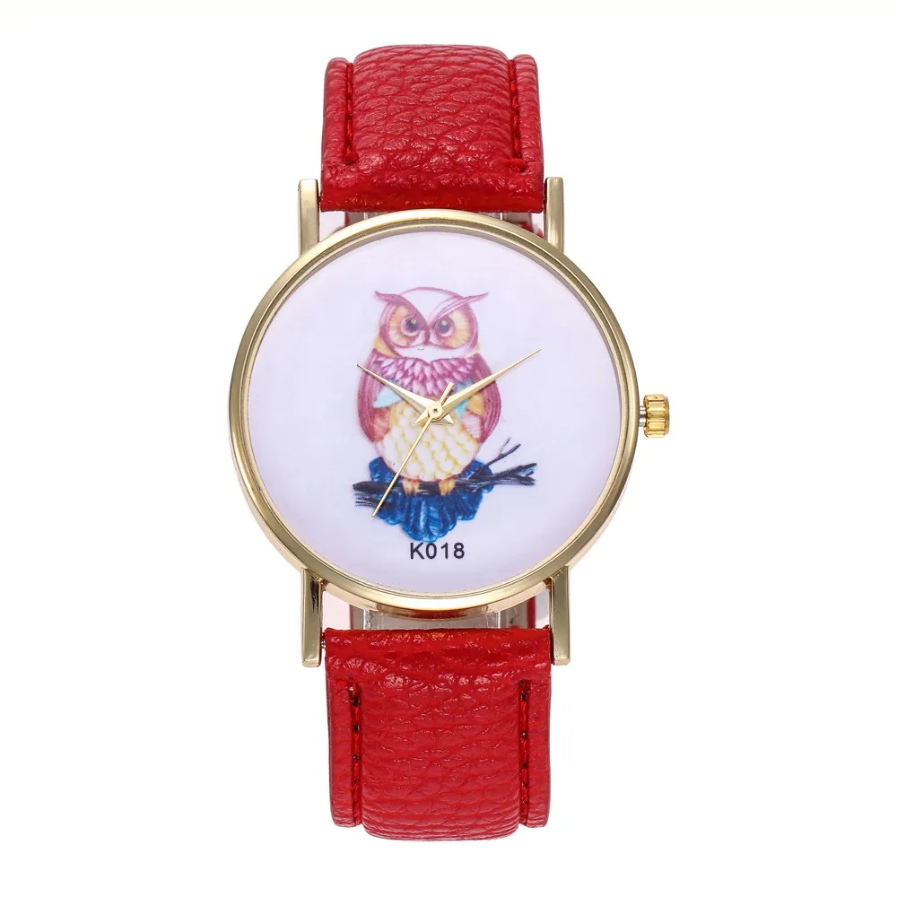 Multi-colored strap owl pattern dial Stylish PU Leather Strap Analog Quartz Watch For Fashion Casual Women