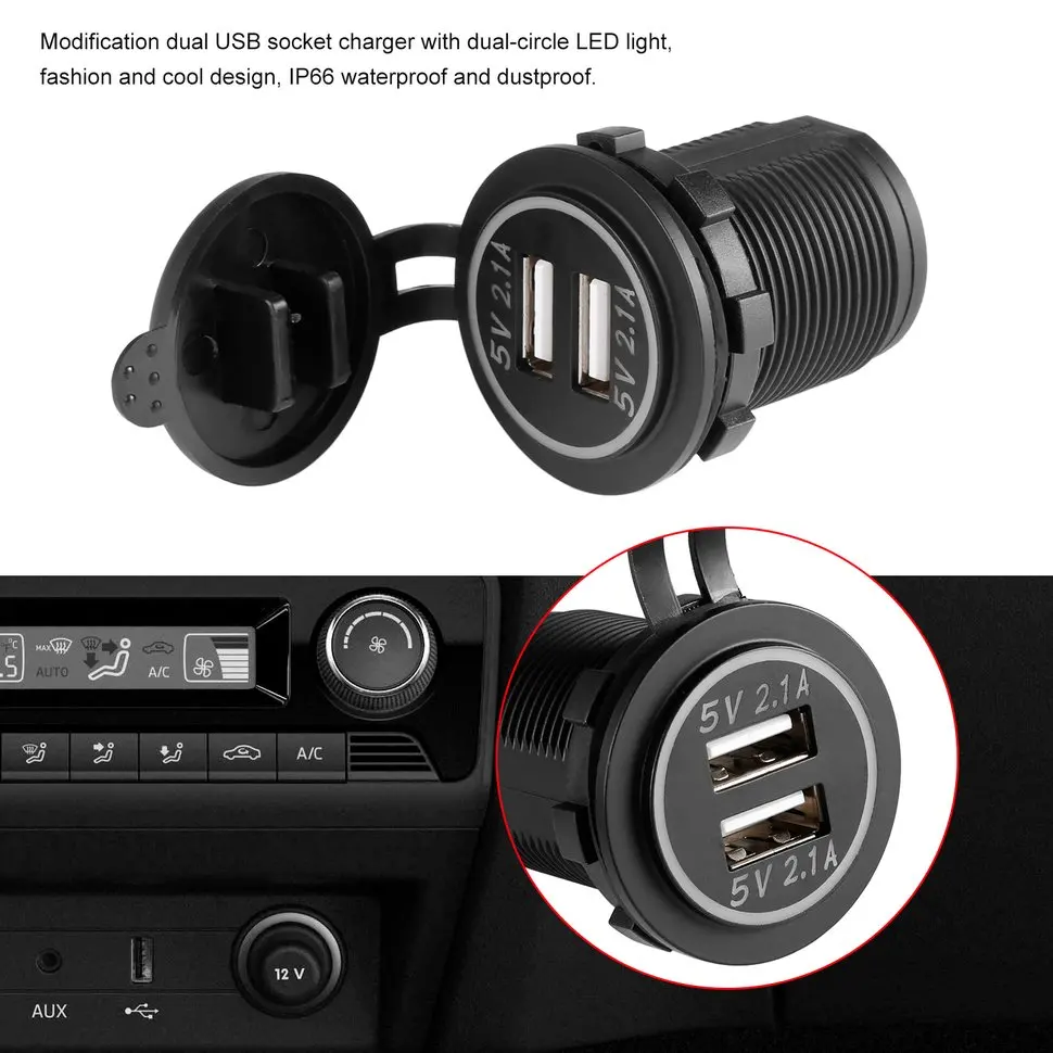 

10pcs 4.2A DC 12V/24V LED Dual USB Charger Power Outlet for Car Boat Motorcycles