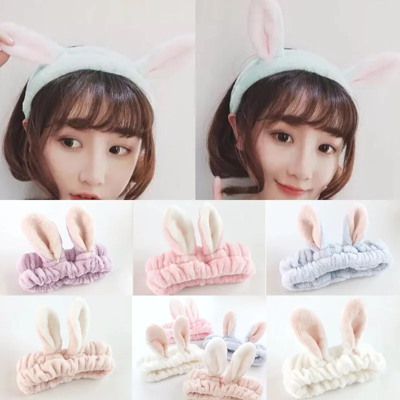 

2018 new fashion 1PC wide-brimmed towel hair band stereo rabbit ears makeup hair band soft girl female face hair band cute