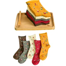 5 пар, женские носки, красные носки с широкими носками, осенне-зимние хлопковые носки, милые удобные дышащие Хлопковые женские носки, носки Meias, чулочно-носочные изделия