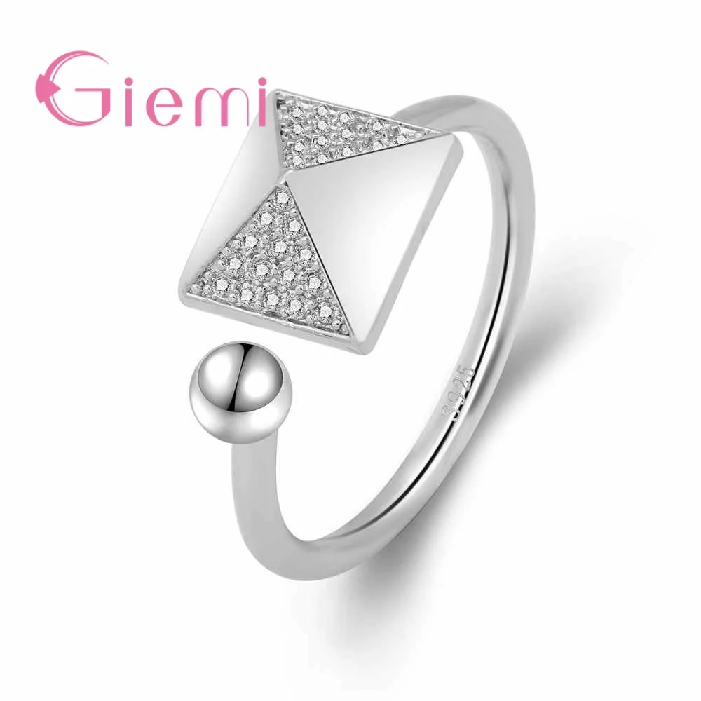 

GIEMI Hot Morden Charm Hot Sell Pyramid Shape Adjustable Rhinestone Jewelry Rings 925 Sterling Silver Fashion Bijoux For Women