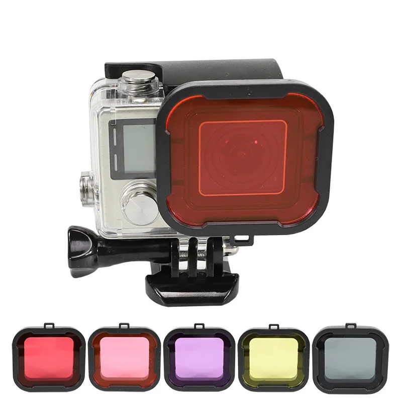

Diving Filter (Red/Magenta/Grey/Yellow/Purple) Lens Landscape Polarize Filter for Gopro Hero 4/3+ Sports Camera Waterproof Case