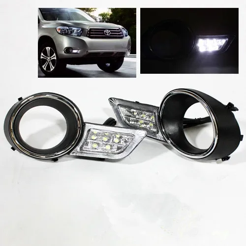 

Free shipping Fog Driving Lamp Cover w/ LED DRL Daytime Running Light For 2008-2010 Highlander