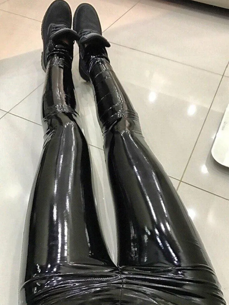 Латексные брюки из искусственной кожи женские брюки с пуш-ап высокой талией обтягивающие брюки карандаш Осень Зима Черные сексуальные брюки женские облегающие