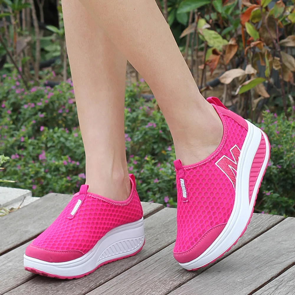 New Women's Shoes Casual Fashion Shoes Walking Platform Height Increasing Women Loafers Breathable Air Mesh Swing Wedges Shoe