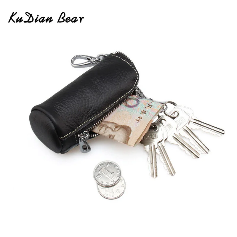 

KUDIAN BEAR Vintage Genuine Leather Key Wallet Women Keychain Covers Zipper Key Case Bag Men Key Holder Housekeeper BIM015 PM49