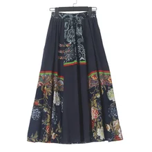 Для женщин льняные хлопковые длинные юбки с эластичной резинкой на талии, юбки с цветочным узором богемное Винтаж Весенняя юбка макси W1648
