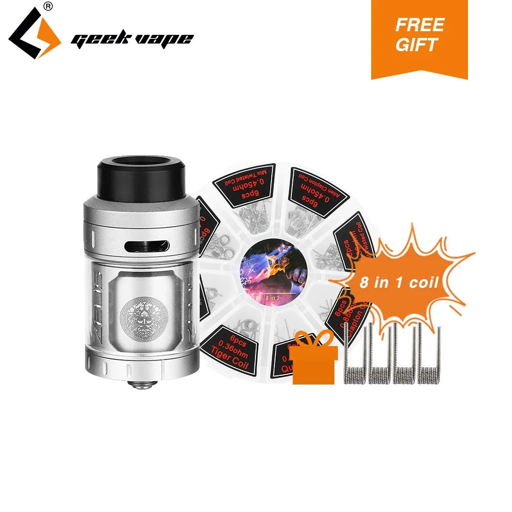 

Original GeekVape Zeus RTA Tank 4ml Atomizer Gift 48pcs KA1 Prebuilt Coil 25mm Diameter RTA Atomizer for DIY Fans Vape E Cig