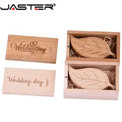 JASTER Лидер продаж USB creativo листья + коробка 2,0 внешний накопитель Флешка 4 ГБ 8 16 32 64 деревянная Флешка Бесплатная доставка