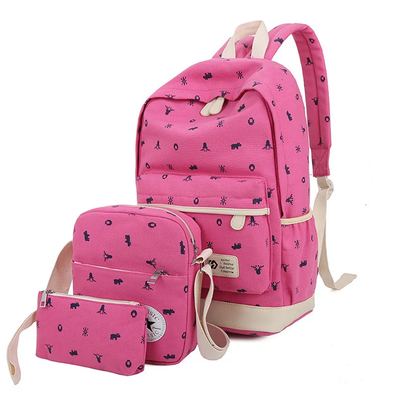 

3PCS/Lot Fashion Cartoon Design Women's Backpack School bag for Teenager High Quality Durable Canvas Backpack for Girls Students