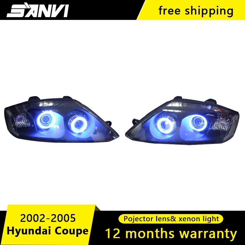 

SANVI Headlights For Hyundai Coupe with Hi-Low Beam Projector Lens Engel Eyes Halos Headlamps