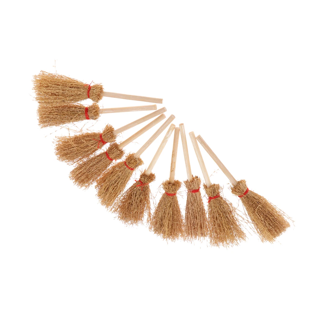 1/12 Dolls House Miniature Bamboo Broom Model Household Cleaning Tools For Fairy Garden Life Scene Decoration set of 10 Pieces