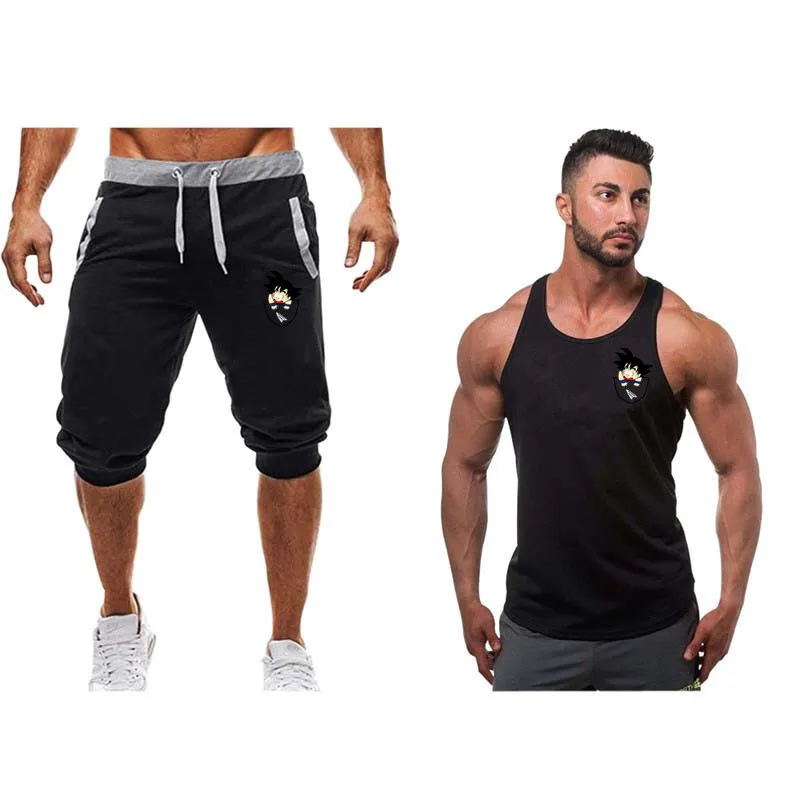 Новейший повседневный мужской костюм, брендовые Короткие штаны с принтом логотипа+ майка, забавный мужской костюм, летняя хлопковая футболка с коротким рукавом беговые Топы