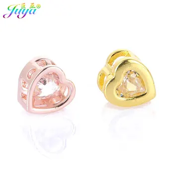 

Dropshipping 7mm Metal Beads Cubic Zirconia Setting Heart Charm Beads Accessories For Women Kids Needlework Bracelets DIY Making