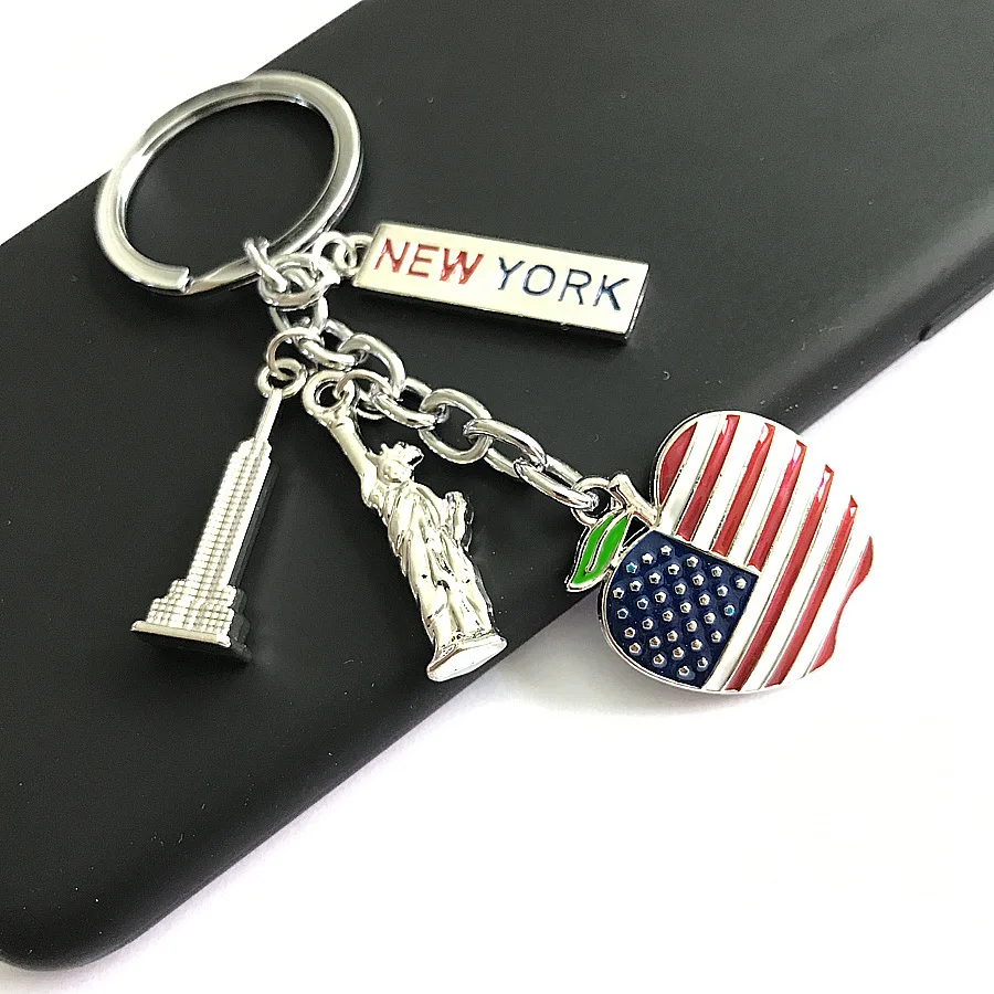 50 шт./лот, модный металлический брелок, винтажная Статуя Свободы, Нью-Йорк, Серебряный кулон, подарок, американский флаг, брелок