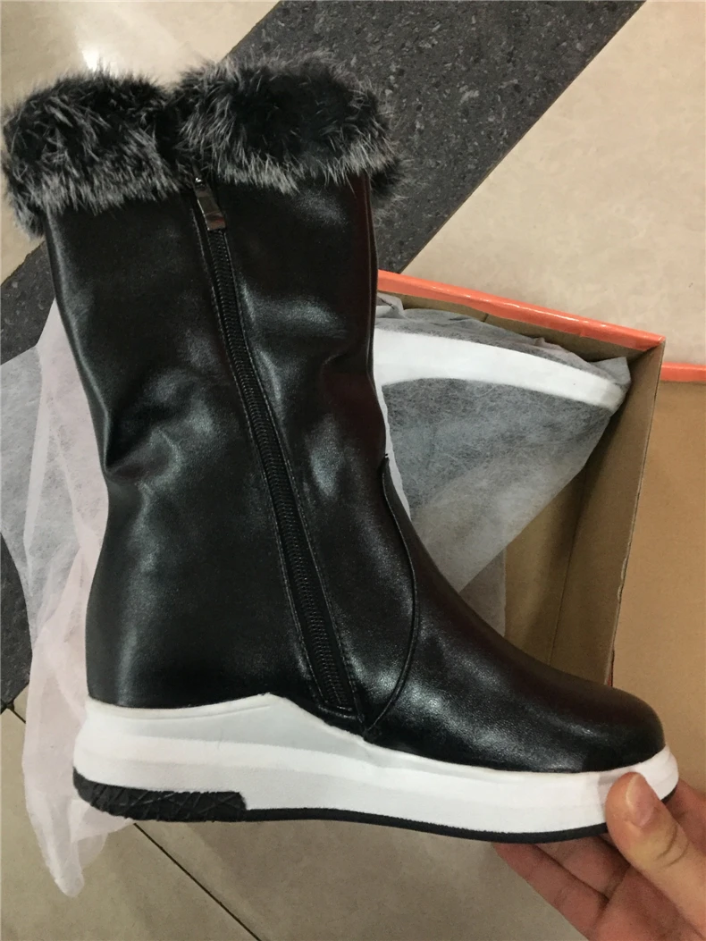 1RQFF Brand Boots Women Big size 34-43 Woman Rabbit Fur Shoes Female Snow Winter Shoes Mid-calf Shoe Leather Ladies Boot Platform (3)