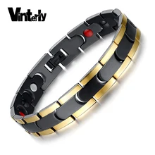 Vinterly черный золотой цвет Магнитный браслет для мужчин звено цепи из нержавеющей стали мужской браслет здоровье энергетический германиевый ювелирные изделия