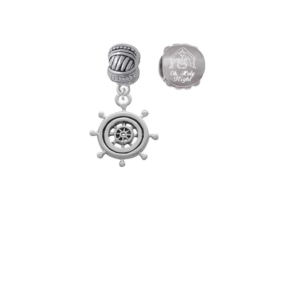 Silvertone Antiqued Ship Wheel Come Let us Adore Him Charm Beads (Set of 2)
