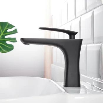 

Black paint brass bathroom single hand wash basin faucet splash - proof cold - hot tap